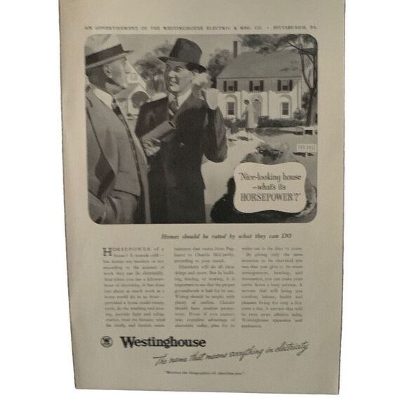 Vintage 1938 Westinghouse What’s the Horsepower Ad Advertisement - Picture 1 of 4